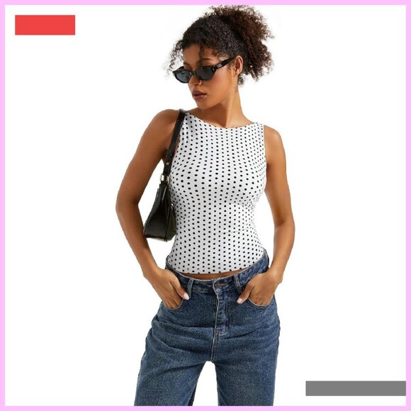 Double Lined Padded Open Back Tank Top Boat Neck Basic Shirt - Picture 4 of 4